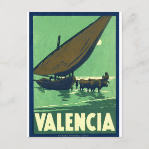 Carte Postale Valence, Espagne, bateau de pêche en mer, vintage