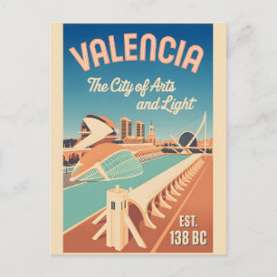 Carte Postale Valence Espagne Skyline Rétro Cité Voyage