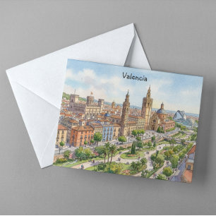 Carte Postale Valence Espagne Vue de la ville à l'aquarelle Voya