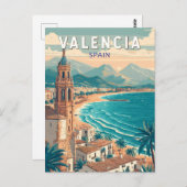 Carte Postale Valencia Espagne Illustration Voyage Art Vintage (Devant / Derrière)