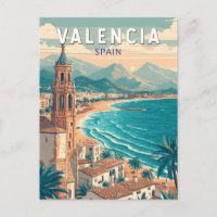 Valencia Espagne Illustration Voyage Art Vintage