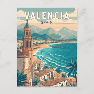 Carte Postale Valencia Espagne Illustration Voyage Art Vintage