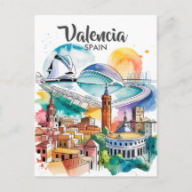 Valencia Espagne Paysage Urbain Aquarelle Voyage S