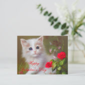 Carte Postale Valentin chaton mignon et roses (Debout devant)