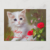 Carte Postale Valentin chaton mignon et roses (Devant)