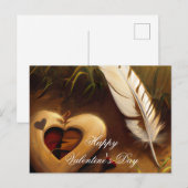 Carte Postale Valentin rustique cœur et plume (Devant / Derrière)