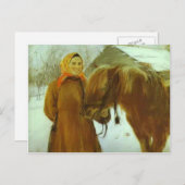 Carte Postale Valentin Serov - Femme paysanne avec un cheval (Devant / Derrière)