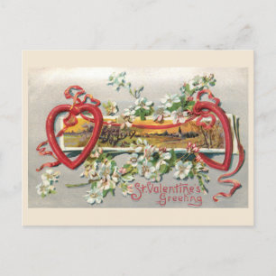 Carte Postale Valentin Vintage rustique avec les coeurs