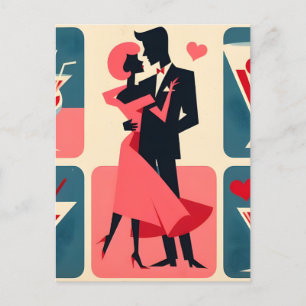 Carte Postale Valentine Couple de danse Mid Century Modern