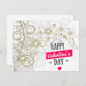 Carte Postale Valentine florale noir blanc (Devant / Derrière)