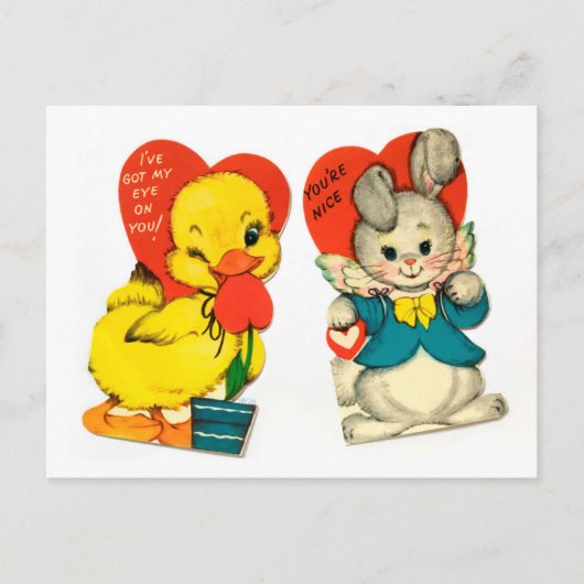 Carte postale Valentine pour enfant canard et lapi (Devant)