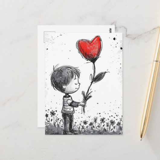 Carte postale Valentine - Romantique Boy Heart bal (Devant/Arrière en situation)