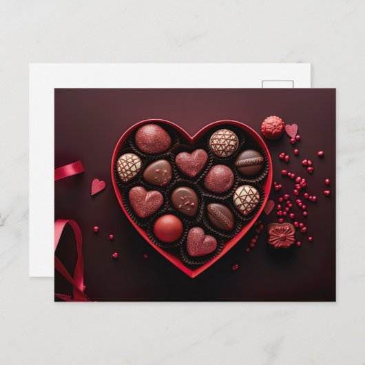 Carte Postale valentine s day chocolates en heart shapbox (Devant / Derrière)