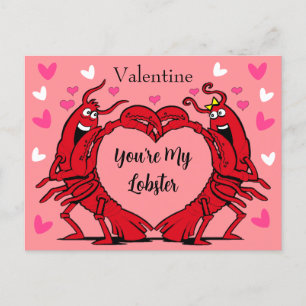 Carte Postale Valentine Tu es Mon Homard Mignonne Coeur Rose Rou