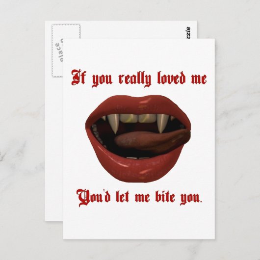 Carte Postale Valentine Vampire Laissez-Moi Vous Citer Goth Loth (Devant / Derrière)