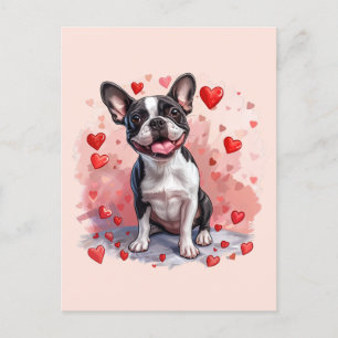 Carte Postale Valentines Day Boston Terrier Dog