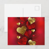 Carte Postale Valentines dorées et rouges (Devant / Derrière)