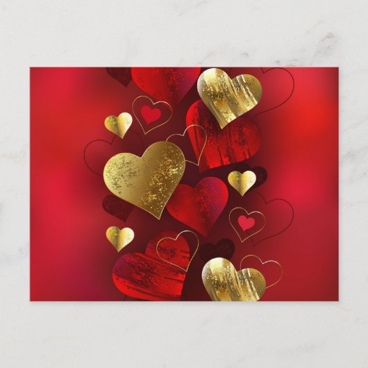 Carte Postale Valentines dorées et rouges (Devant)