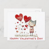Carte Postale Valentines Jour Cute Chat Coeurs Aquarelle (Devant / Derrière)