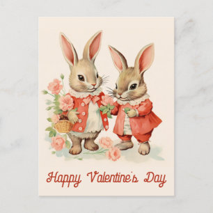 Carte Postale Valentines Jour Cute lapin Vintage lapin