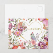 Carte Postale Valentines Jour Joli Oiseau Aquarelle Floral (Devant / Derrière)