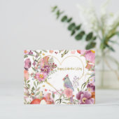 Carte Postale Valentines Jour Joli Oiseau Aquarelle Floral (Debout devant)