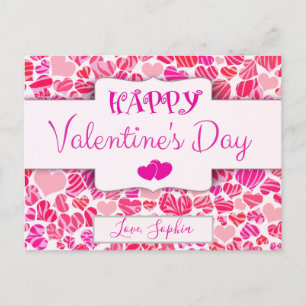 Carte Postale Valentines Jour mignon Moderne Rouge Rose Coeur