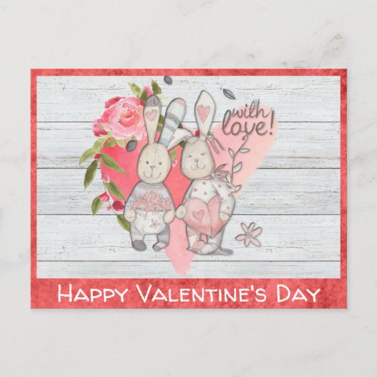 Carte Postale Valentines Jour mignonne lapin rustique lapin rust (Devant)
