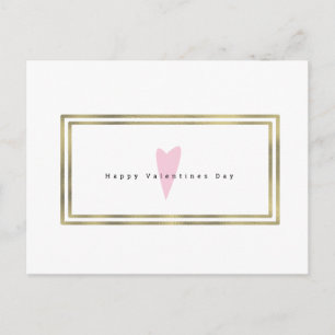 Carte Postale Valentines minimalistes Jour Coeur simple Faux Or