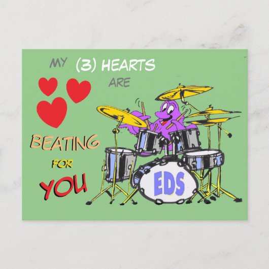 Carte Postale Valentines Octopus Cartoon 3 Coeurs Poussière. Car (Devant)