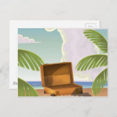 Carte Postale Valise ouverte sur une plage (Devant / Derrière)