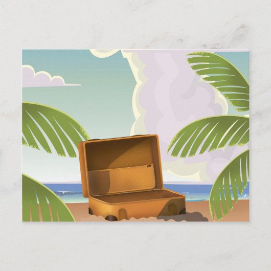 Carte Postale Valise ouverte sur une plage (Devant)