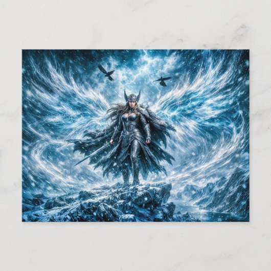 Carte Postale Valkyrie de Fantasy Dynamique dans une Atmosphère (Devant)