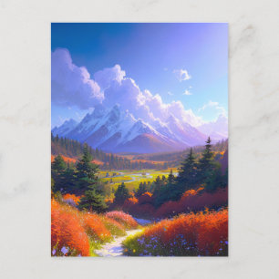 Carte Postale Vallée colorée et pic de neige majestueux