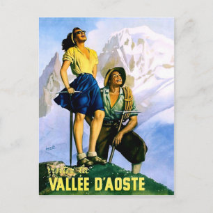 Carte Postale vallée d'Aoste, couple d'alpinistes.Voyage vintage