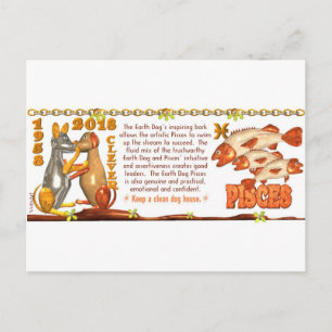 Carte Postale ValxArt Zodiac Earth Dog Pisces né 1958 2018