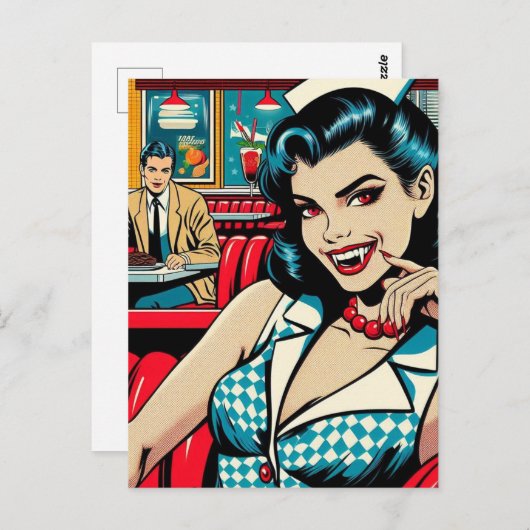 Carte Postale Vampire au Retro Diner (Devant / Derrière)