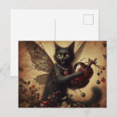 Carte Postale Vampire Cat Fairy Horreur tenant une bouteille (Devant / Derrière)