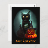 Carte Postale Vampire Chat et Assistant Citrouille Halloween Sur (Devant / Derrière)