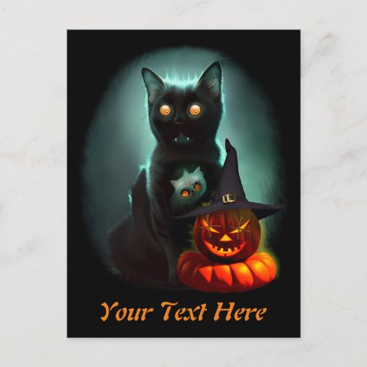 Carte Postale Vampire Chat et Assistant Citrouille Halloween Sur (Devant)