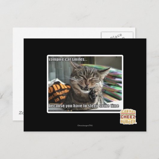 Carte Postale vampire chat sourit (Devant / Derrière)