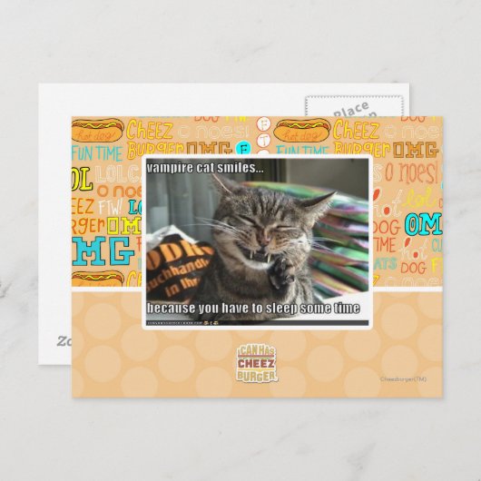 Carte Postale vampire chat sourit (Devant / Derrière)