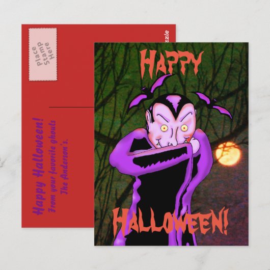 Carte postale Vampire Halloween (Devant / Derrière)