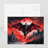 Carte Postale Vampire volant au-dessus du château (Devant / Derrière)