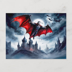 Carte Postale Vampire volant au-dessus d'un château hanté