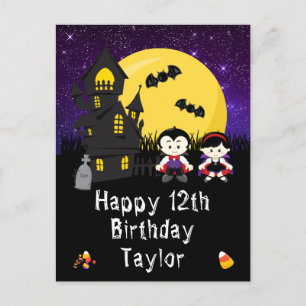 Carte Postale Vampires d'Halloween Violet Joyeux Anniversaire