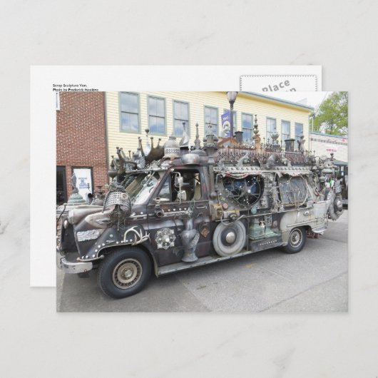 Carte Postale Van de sculpture de ferraille (Devant / Derrière)