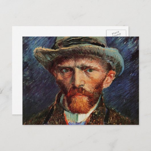Carte Postale Van Gogh ; Autoportrait avec Casquette Grey Felt (Devant / Derrière)