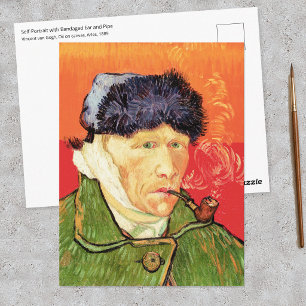 Carte Postale Van Gogh - Autoportrait avec l'oreille bandée & pi