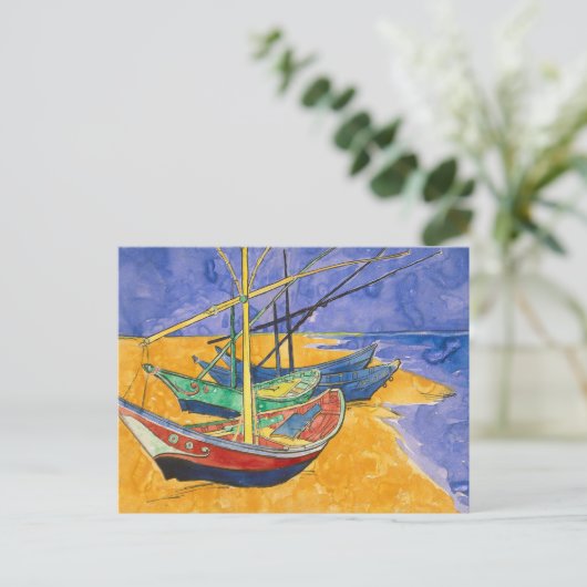 Carte Postale Van Gogh Bateaux Plage impressionniste (Debout devant)